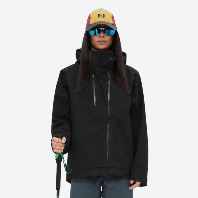 Women's hardshell snowboard jacket with taped seams - black hardshell jacket, for powder and piste riding