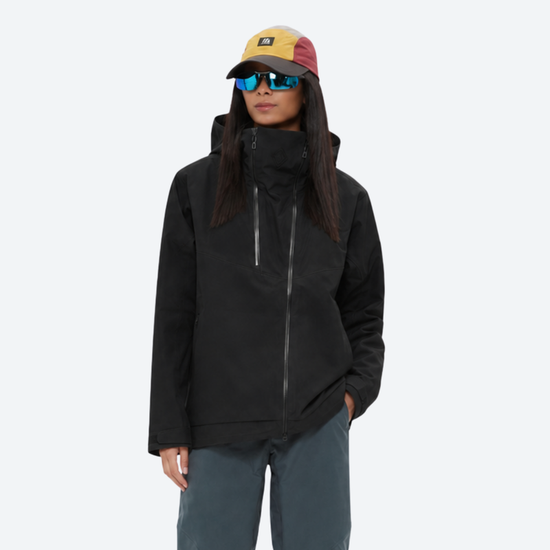 Women's waterproof 3L hardshell ski jacket - black hardshell jacket, for cold-weather winter sports