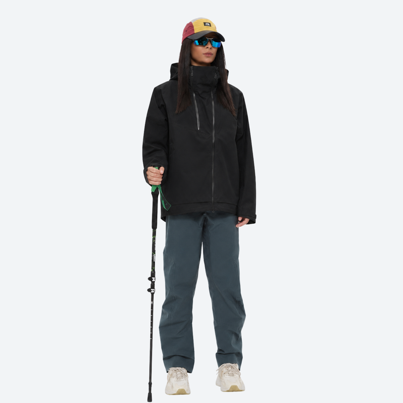 Women's hardshell snowboard jacket with taped seams - black hardshell jacket, for resort and backcountry days