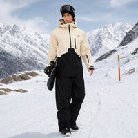 
                  
                    Colorblock ski jacket and pants set - cream and black colorblock, for resort and powder riding
                  
                