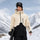 Colorblock ski jacket and pants set - cream and black colorblock, for skiing and snowboarding