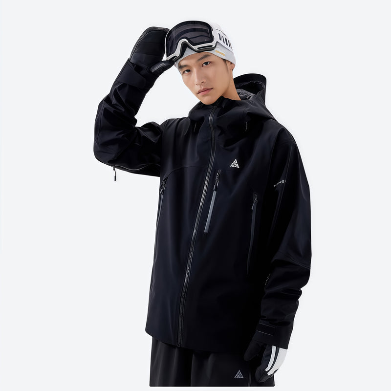 Men's insulated snowboard jacket with cuff gaiters - black insulated jacket, for cold-weather winter sports