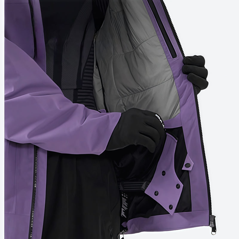 Men's breathable 3-layer padded ski jacket with vents - purple, for cold-weather winter sports