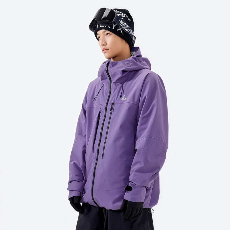 Men's adjustable insulated snowboard jacket - purple insulated jacket, F3 with beanie, for resort and backcountry days