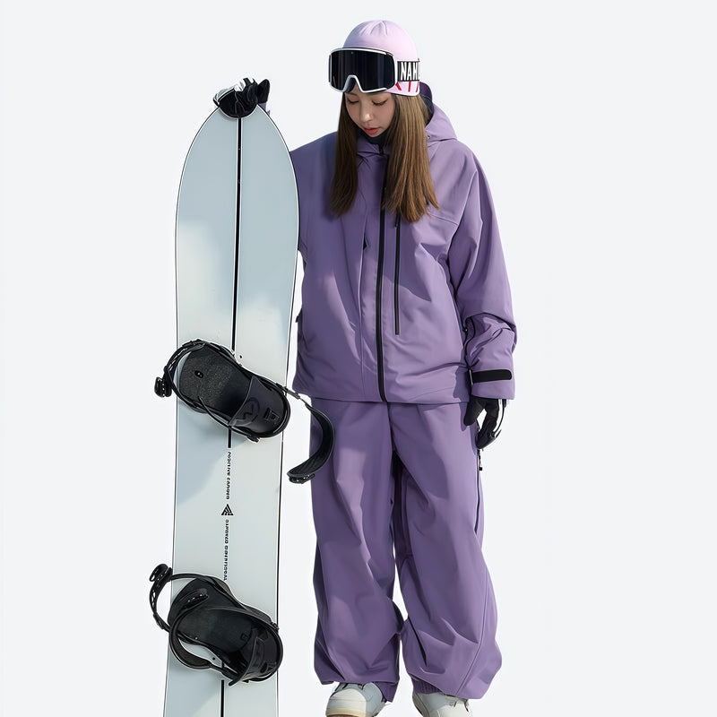 Women's waterproof 3L insulated snow jacket - purple jacket with purple pants, for cold-weather winter sports