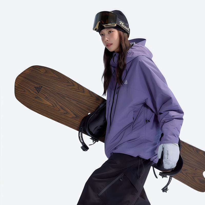 Women's breathable 3-layer padded ski jacket - purple jacket with black pants, for skiing and snowboarding