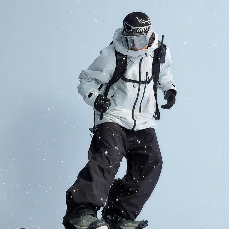 Men's adjustable insulated snowboard jacket - white insulated jacket, for powder and piste riding
