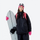 Women's insulated snowboard jacket with snow skirt - black jacket with black pants, for skiing and snowboarding
