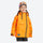 Kids snowboard jacket and pants with snow gaiters - orange kids jacket, on-model front view, for snow play and winter commute