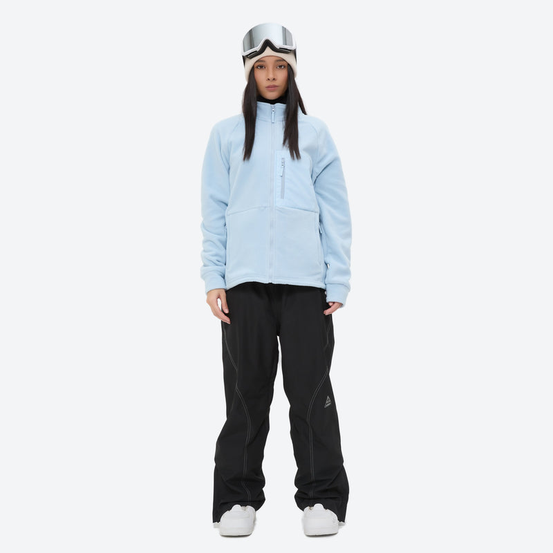 Soft warm fleece liner jacket for cold days - light blue fleece liner jacket on women, for layering under shell jackets