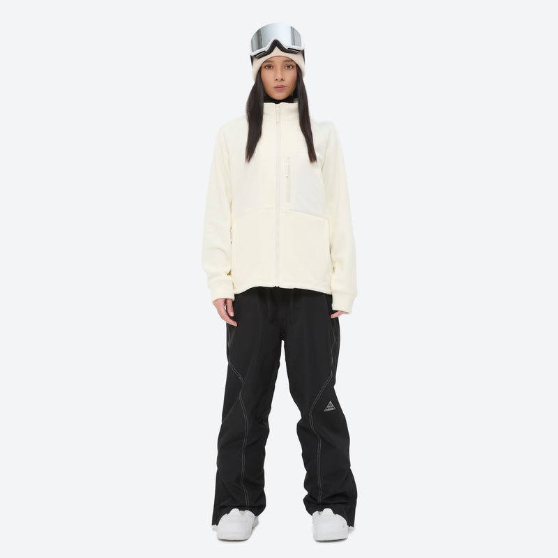 Soft warm fleece liner jacket for cold days - cream fleece liner jacket on women, for hiking and trail walking