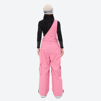 
                  
                    Unisex waterproof 3L bib snow pants - pink bib snow pants with black top, on-model back view, for powder and piste riding
                  
                
