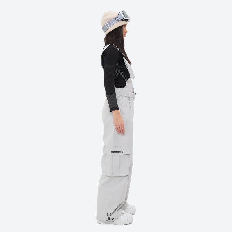 Unisex waterproof 3L bib snow pants - light gray bib snow pants with black top, for skiing and snowboarding