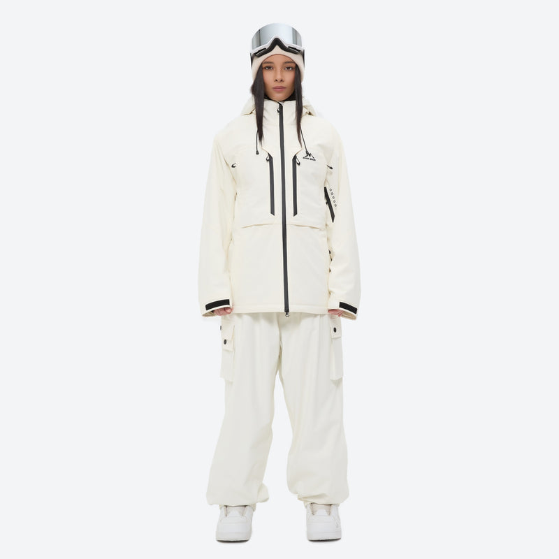 Women's waterproof 3L snow jacket and pants - white jacket with white pants, for skiing and snowboarding