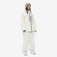 
                  
                    Women's waterproof 3L snow jacket and pants - white jacket with white pants, for cold-weather winter sports
                  
                