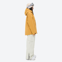 
                  
                    Breathable ski jacket with quilted lining - mustard yellow jacket with white pants, for skiing and snowboarding
                  
                