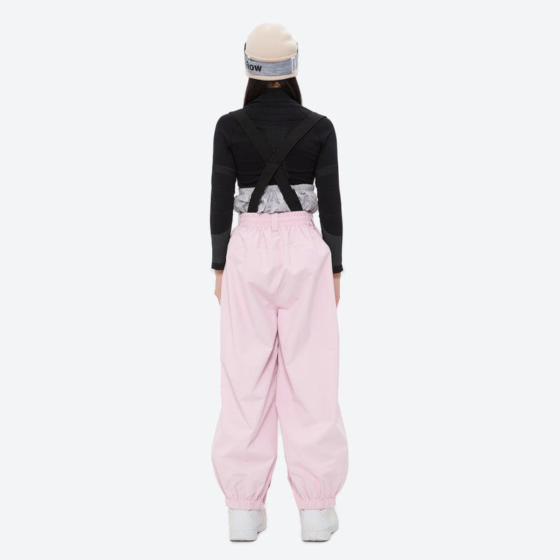 Women's 2-layer snowboard jacket and bibs - light pink bib pants with black top, for resort and street wear