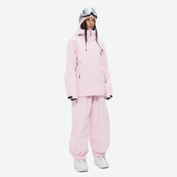 
                  
                    Women's quilted lining ski jacket with suspender bibs - light pink jacket with light pink bib pants, quilted warm lining
                  
                