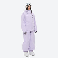 
                  
                    Women's waterproof 2L snow jacket and bib pants series - lavender jacket with lavender bib pants, for resort and street wear
                  
                