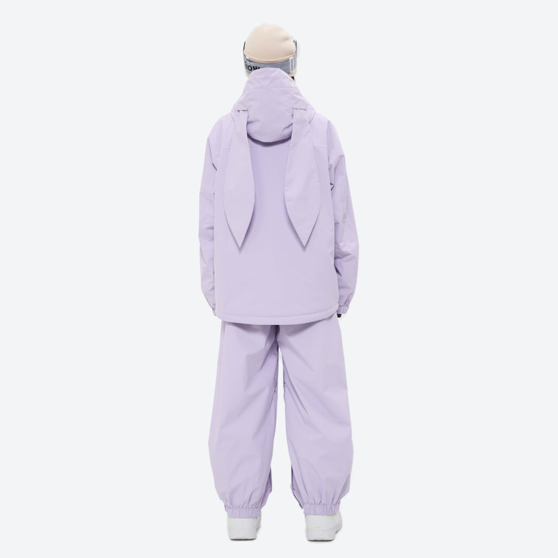 Women's 2-layer snowboard jacket and bibs - lavender jacket with lavender bib pants, for cold-weather winter sports