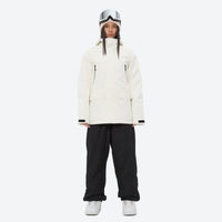 
                  
                    Unisex 2-layer snowboard jacket and pants - white jacket with black pants, for resort and street wear
                  
                