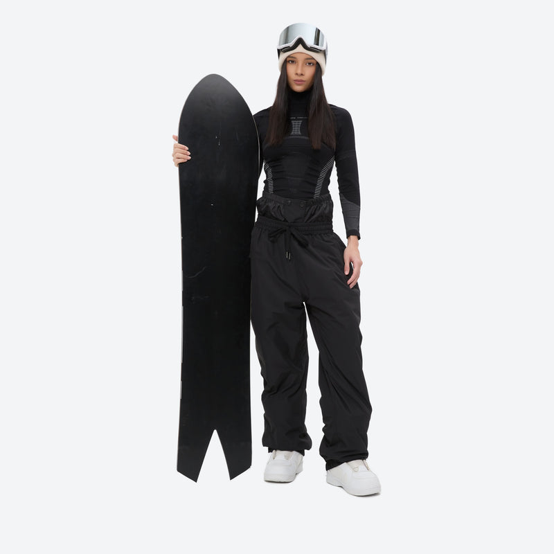 Unisex waterproof 2L snow jacket and pants series - black snow pants with black top, for cold-weather winter sports
