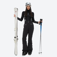
                  
                    Women's 3-layer snowboard jacket and bib pants - black bib pants with black top, for resort and backcountry days
                  
                