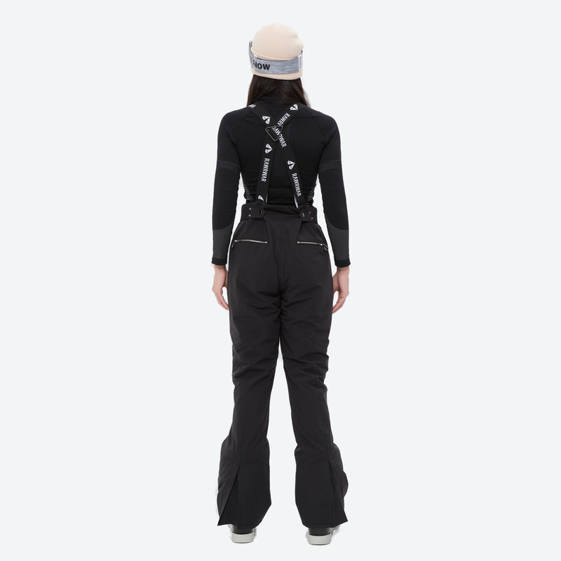 Women's 3-layer snowboard jacket and bib pants - black bib pants with black top, for skiing and snowboarding