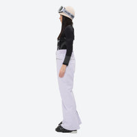 
                  
                    Women's waterproof 3L ski jacket and pants set - lavender snow pants, on-model side view, for snowy mountain travel
                  
                