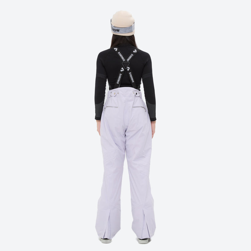 Women's 3-layer breathable ski suit - lavender snow pants, on-model back view, for cold-weather winter sports