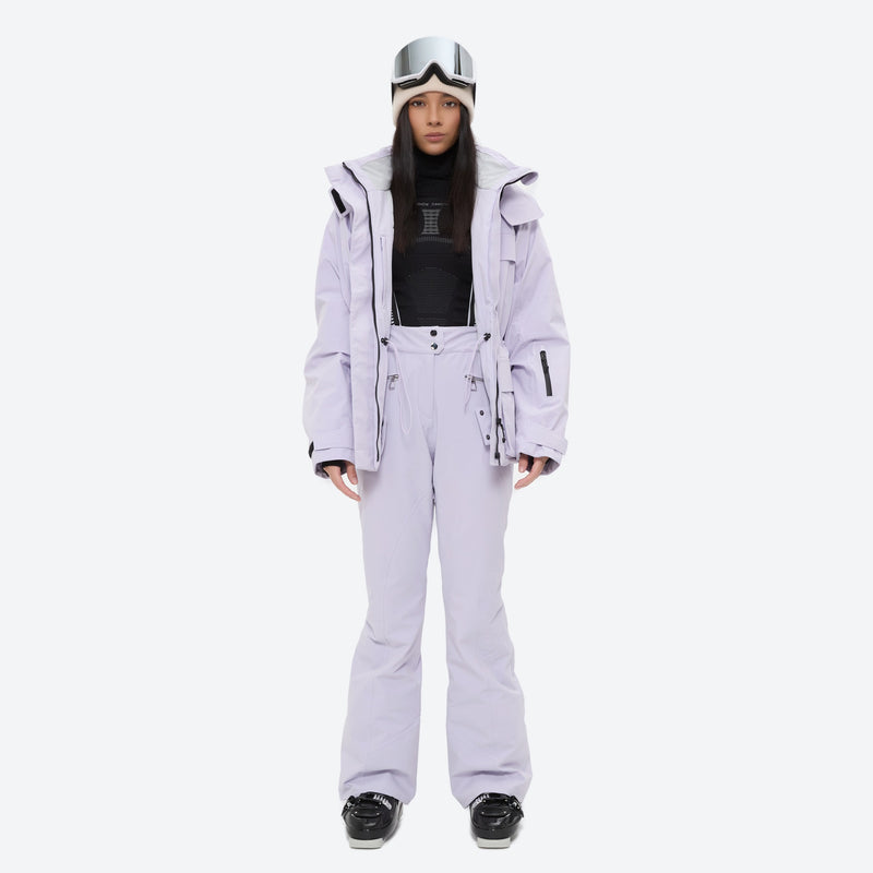 Women's waterproof 3L ski jacket and pants set - lavender jacket with lavender pants, for cold-weather winter sports