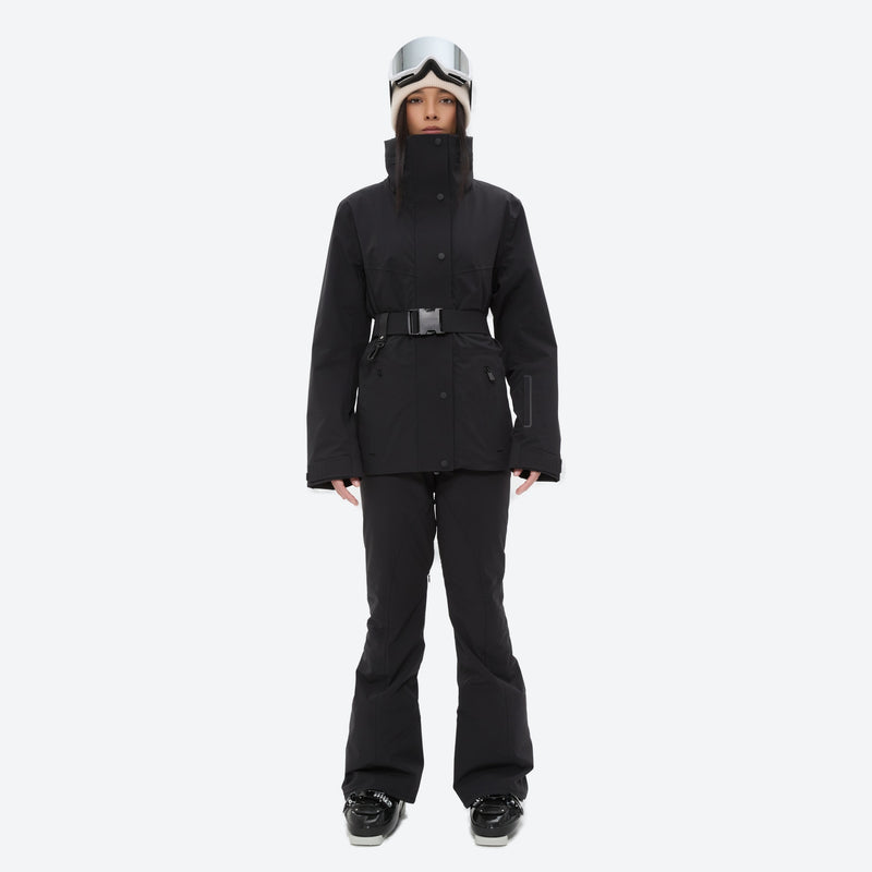 Women's 3-layer breathable ski suit - black jacket with black pants, for resort and cross-country days