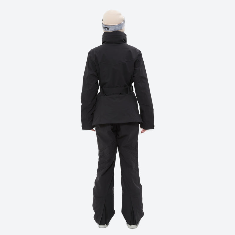 Women's waterproof 3L ski jacket and pants set - black jacket with black pants, for resort and cross-country days