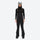 Women's fur trim hood snow jacket with suspender bibs - black bib pants, on-model front view, for snowy mountain travel
