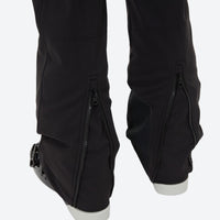 
                  
                    Women's fur trim hood snow jacket with suspender bibs - black bib pants, for skiing and snowboarding
                  
                