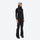 Women's fur trim hood snow jacket with suspender bibs - black bib pants, on-model front view, for cold-weather winter sports