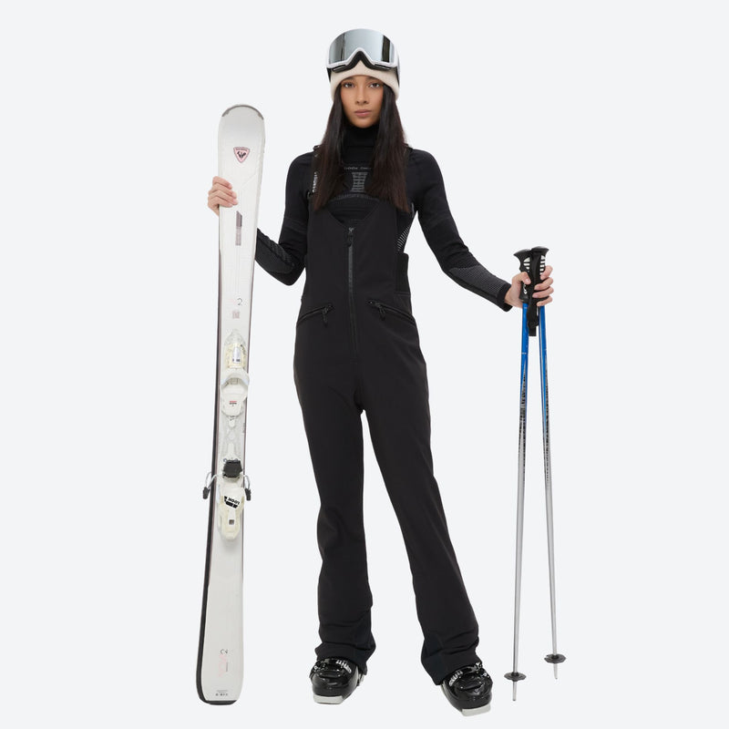 Women's waterproof 3L ski jacket and bib pants series - black bib pants, for resort and cross-country days