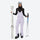 Women's 3-layer breathable ski suit set - lavender bib pants, front with upright skis and poles, for snowy mountain travel