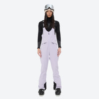 
                  
                    Women's fur trim hood snow jacket with suspender bibs - lavender bib pants, for cold-weather winter sports
                  
                