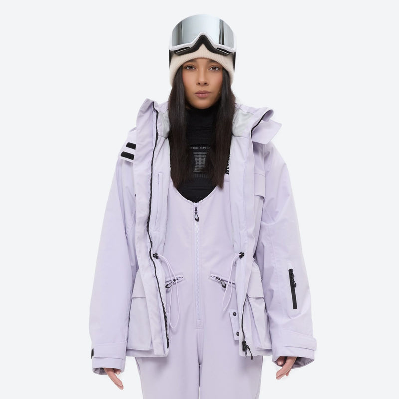 Women's waterproof 3L ski jacket and bib pants series - lavender, for cold-weather winter sports