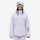 Women's fur trim hood snow jacket with suspender bibs - lavender, on-model front view, for skiing and snowboarding