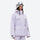 Women's fur trim hood snow jacket with suspender bibs - lavender, for snowy mountain travel