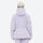 Women's waterproof 3L ski jacket and bib pants series - lavender, on-model back hood view, for resort and cross-country days