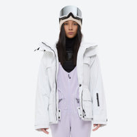 
                  
                    Women's waterproof 3L ski jacket and bib pants series - white jacket with lavender bib pants, for skiing and snowboarding
                  
                