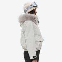 
                  
                    Women's 3-layer breathable ski suit set - white fur trim hood jacket, for resort and cross-country days
                  
                