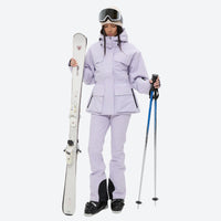 
                  
                    Women's 3-layer breathable ski suit set - lavender jacket with lavender bib pants, for resort and cross-country days
                  
                