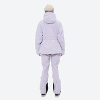 
                  
                    Women's waterproof 3L ski jacket and bib pants series - lavender jacket with lavender bib pants, on-model back hood view
                  
                