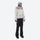 Women's 3-layer breathable ski suit set - white fur trim hood jacket with black bib pants, adjustable suspenders on bib pants