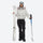 Women's fur trim hood snow jacket with suspender bibs - white fur trim hood jacket with black bib pants