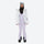 Women's fur trim hood snow jacket with suspender bibs - white jacket with lavender bib pants